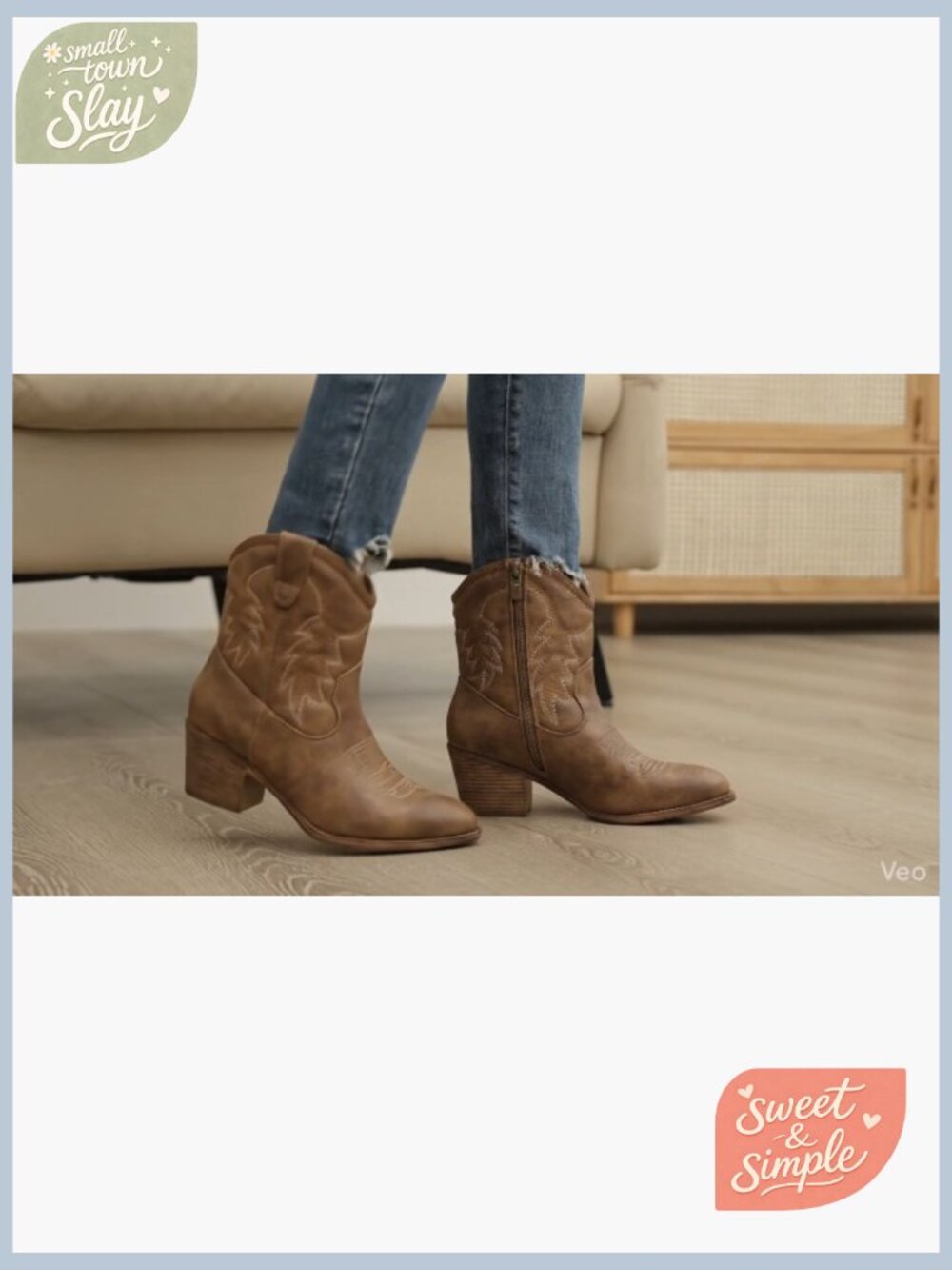 Cowgirl Ankle Boots with Stitching Low Heel Side Zipper Memory Foam Pointed Toe - Picture 7 of 7